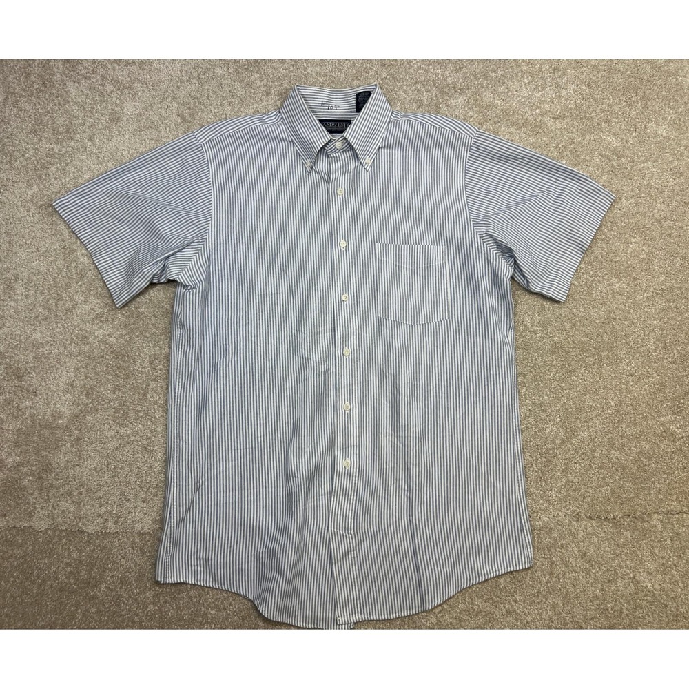 Vintage Lands End Oxford Stripe Short Sleeve Button Down Shirt Men *Read